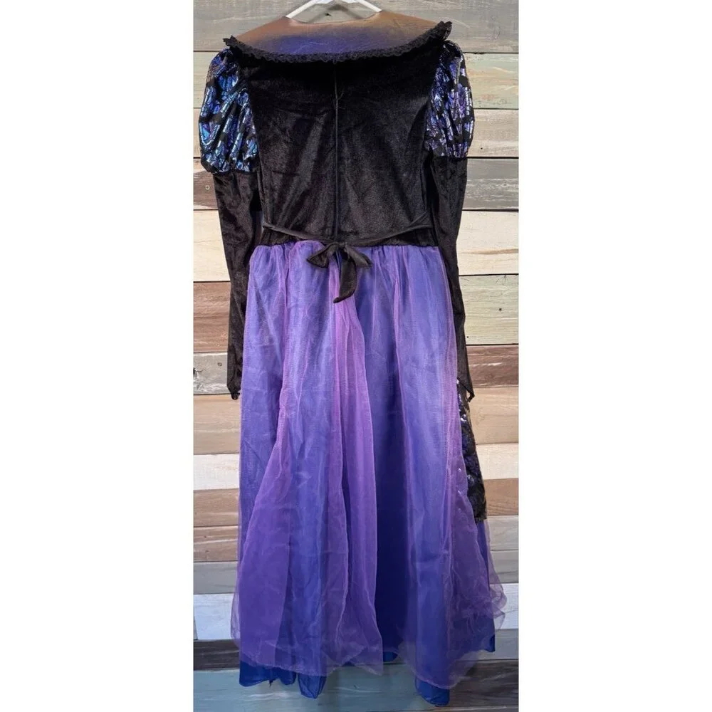 Halloween Costume Girls Purple  & Black Gothic Witch Large 10-12 USED